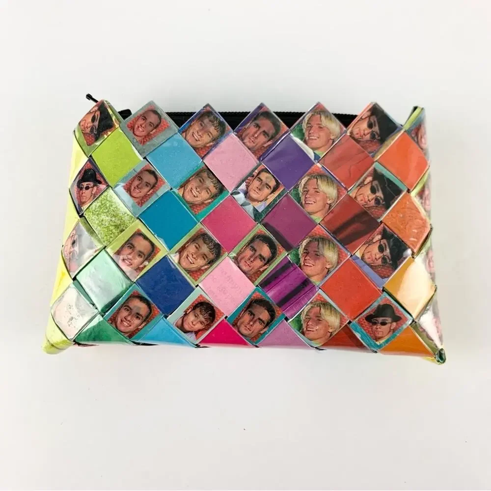 Backstreet Boys Magazine Wrapper Folded Woven Origami Patchwork Wallet Coin Bag